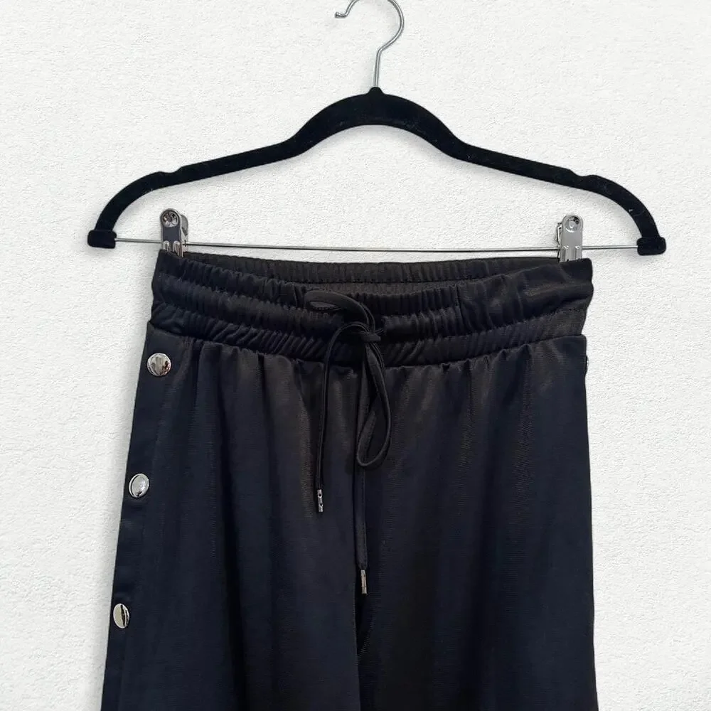 Snap On Snap Off Track Pants in Black with Silver Buttons - Picture 3 of 8
